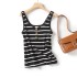 Large U-neck black and white striped vest T-shirt