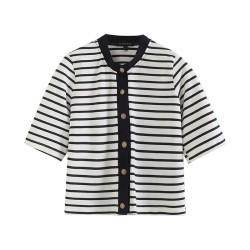 Black and white striped short-sleeved T-shirt