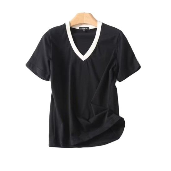 Casual Basic V-neck Short Sleeve T-shirt