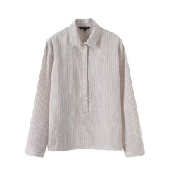 Striped lapel long-sleeved shirt