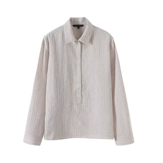 Striped lapel long-sleeved shirt Striped lapel long-sleeved shirt