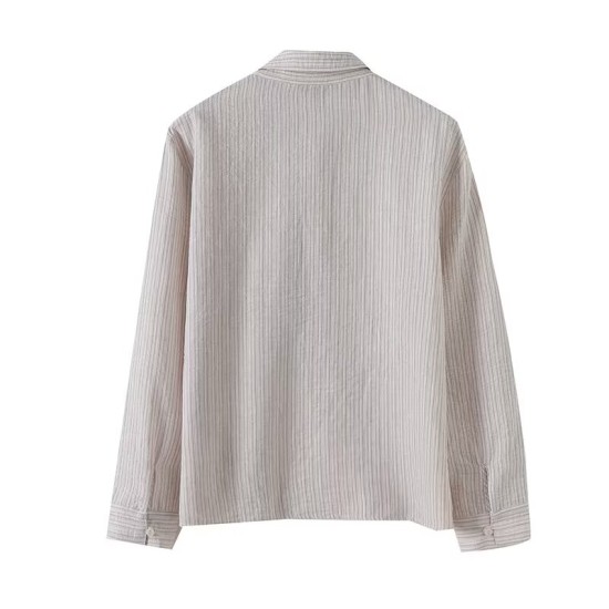 Striped lapel long-sleeved shirt Striped lapel long-sleeved shirt