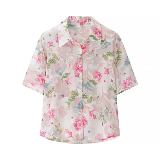 Versatile chiffon print short-sleeved shirt Versatile chiffon print short-sleeved shirt