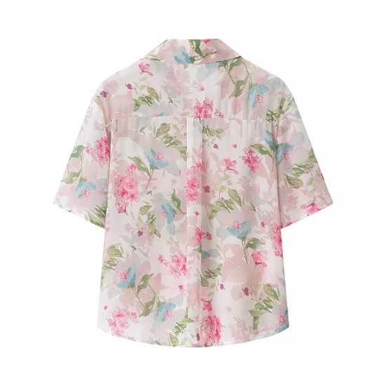 Versatile chiffon print short-sleeved shirt Versatile chiffon print short-sleeved shirt