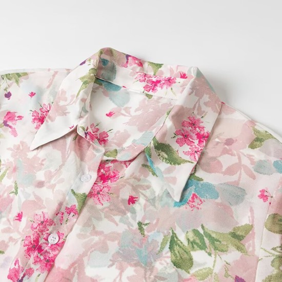 Versatile chiffon print short-sleeved shirt Versatile chiffon print short-sleeved shirt