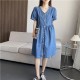Loose and slim V-neck denim dress Loose and slim V-neck denim dress