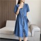 Loose and slim V-neck denim dress Loose and slim V-neck denim dress
