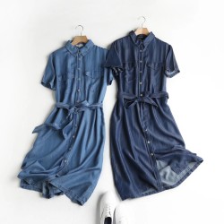 Tie waist denim dress