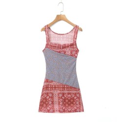 French retro patchwork printed chiffon dress