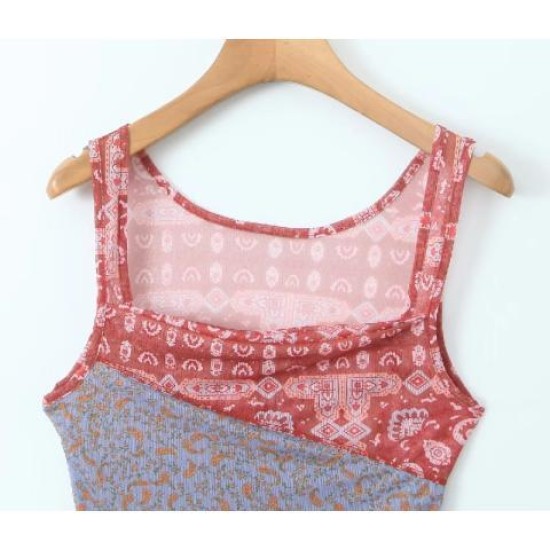 French retro patchwork printed chiffon dress French retro patchwork printed chiffon dress
