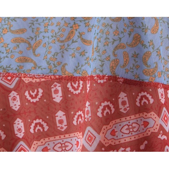 French retro patchwork printed chiffon dress French retro patchwork printed chiffon dress