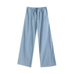 Drawstring high waist straight casual pants